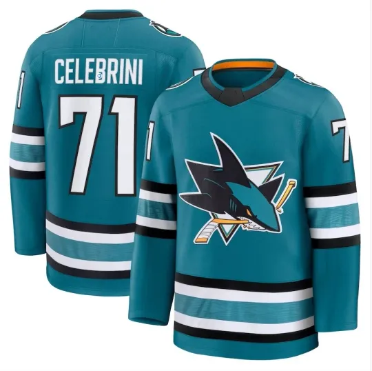Discover Men's #71 Celebrini Teal Home Stitched Hockey Jersey Sz XS-6XL