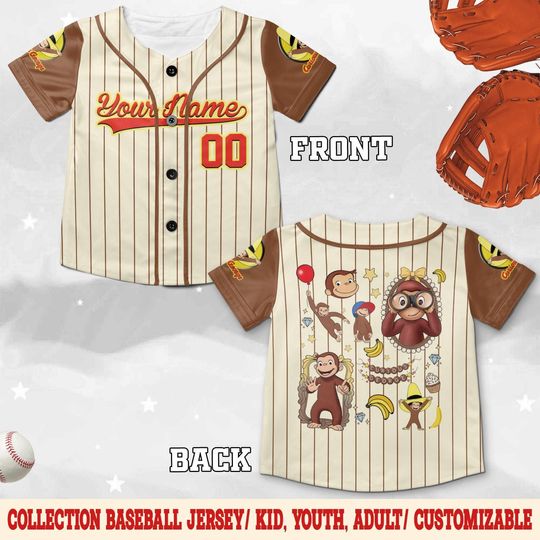 Discover Curious George Birthday Baseball Jersey/Curious George Baseball Shirt/Curious George Birthday Jersey Shirt/Custom Baseball Jersey D3DJ05