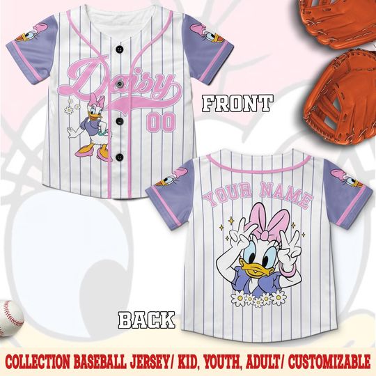 Discover Custom Daisy Baseball Jersey, Mickey and Friends Baseball Sport Tee, Cute Girl Birthday Gift, Daisy Duck Women Trip Shirt, Family Tee C1E124