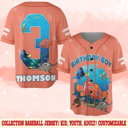 Discover Finding Nemo Baseball Jersey, Personalized Disney Ocean Cartoon Jersey, Cute Vintage Birthday Shirt for Disney Fans, Family Gift Tee NGQG07