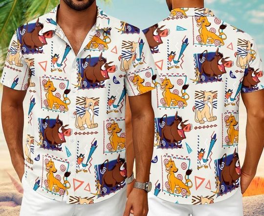 Discover Lion King Hawaiian Shirt, Disneyland Hawaiian Shirt, Simba Timon Pumba, Lion King Button Up