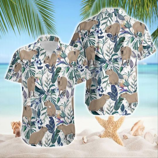Cottagecore Capybara Hawaiian Shirt | Funny Capybara Family Hawaiian Shirt | Capybara Animal Shirt