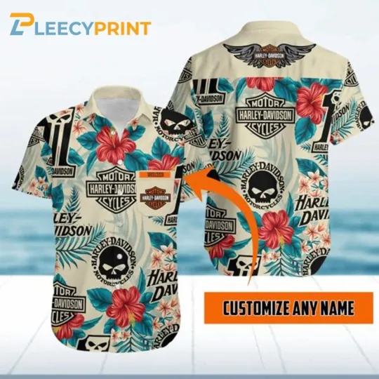 Discover Personalized Harley Motor Racing Davidsonn Black Skull Pocket Hawaiian Shirt