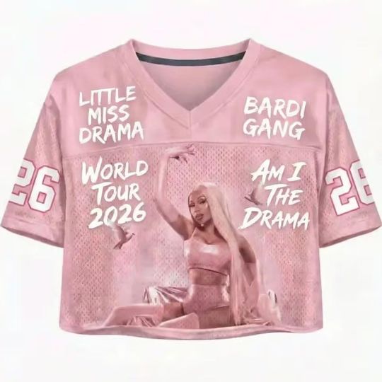 Cardi B World Tour 2026 Shirt, Bardi Gang Crop Top, Am I The Drama Mesh Jersey, Little Miss Drama Tee, Pink Y2K Aesthetic Concert Apparel