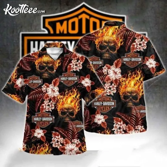 Discover Skull On Fire Harley Motor Racing Davidsonn Logo Pattern For Summer Hawaiian Shi