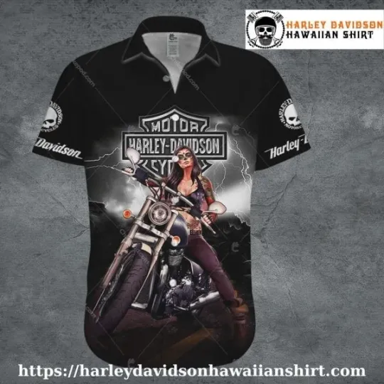 Discover Motorcycle Rider Girl Harley Motor Racing Davidsonn Davidson Hawaiian Shirt for