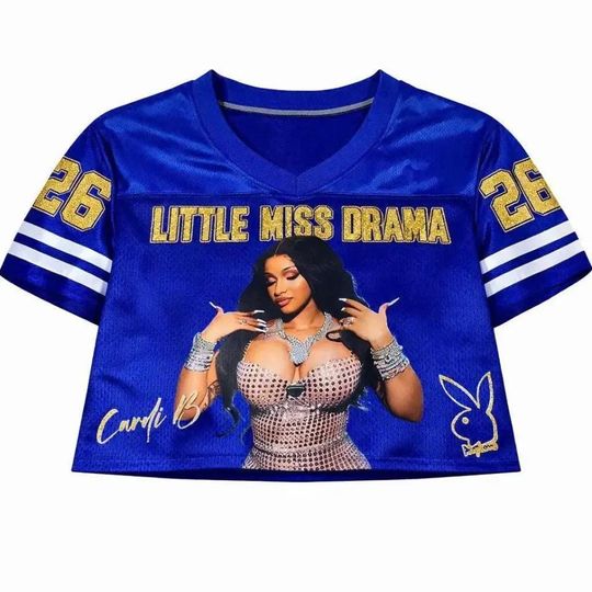 Cardi B Little Miss Drama Jersey Crop Top, Royal Blue Number 26 Concert Outfit