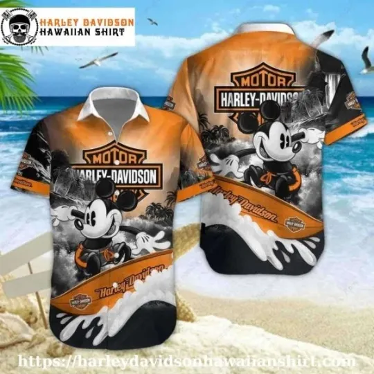 Discover Mickey Beach Splash Harley Motor Racing Davidsonn Davidson Hawaiian shirt for ki
