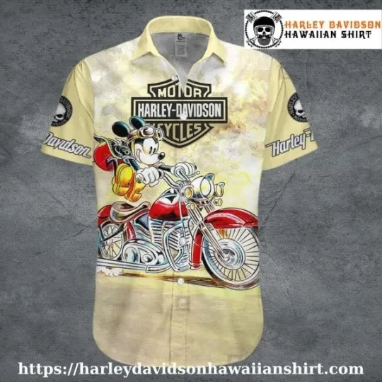 Mickey Motorcycle Ride Harley Motor Racing Davidsonn Davidson Hawaiian shirt kid