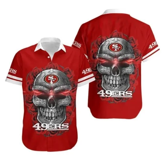 Discover Red Aloha Sugar Skull San Francisco Football Team 49erss Hawaiian Shirt, Hawaiia