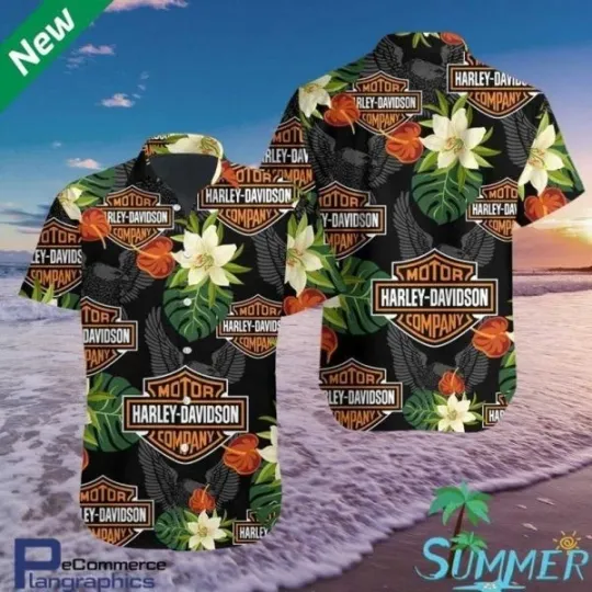 Discover Frangipani Harley Motor Racing Davidsonn Summer Flower Hawaiian Shirt