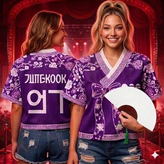 Discover Crop top Jersey Scarlet Kpop Floral Tour Hanbok Style, Teen Girls Women Concert Outfit, Trendy Fan Festival Gift Shirt, Banggtan Fan Merch