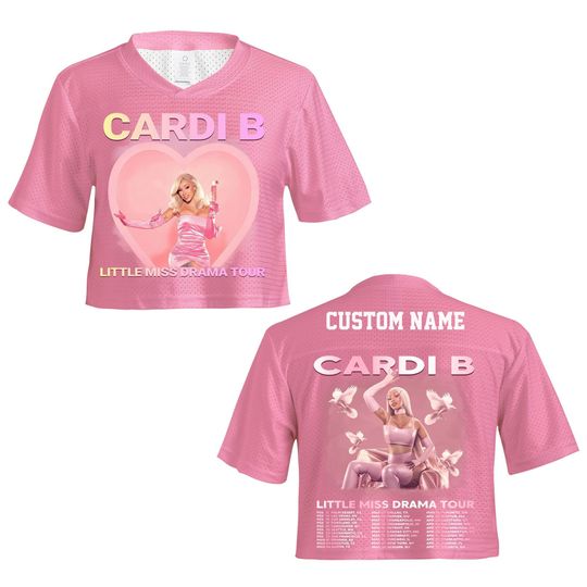 Discover Cardi B Little Miss Drama Tour 2026 Crop top Football Jersey Mesh, Cardi B Inspired Crop top Jersey