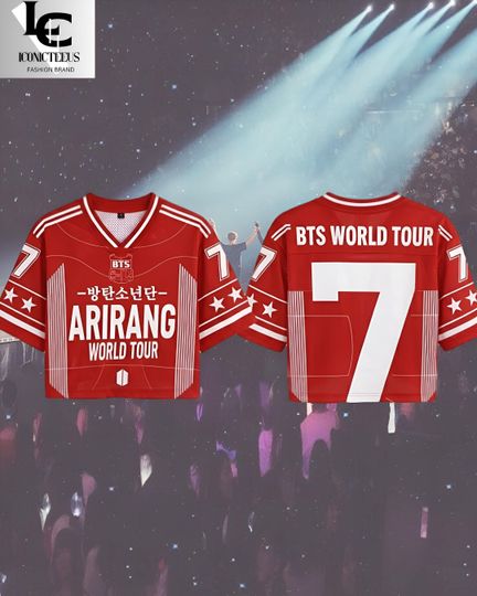 Discover Custom Name & Number Kpop Inspired World Tour Mesh Croptop Jersey, Concert Fan Crop Jersey, Red Mesh Sports Top. Gift for ARMY
