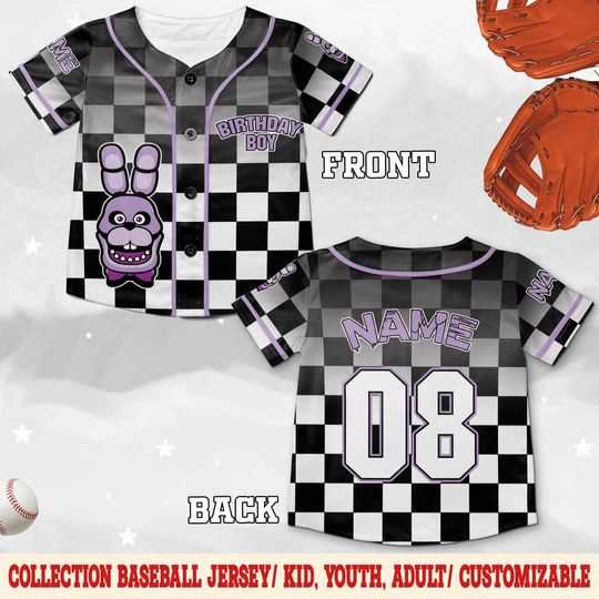 Discover Bonnie FNAF Birthday Baseball Jersey, Personalized Name Age Five Nights at Freddy JCU521-3
