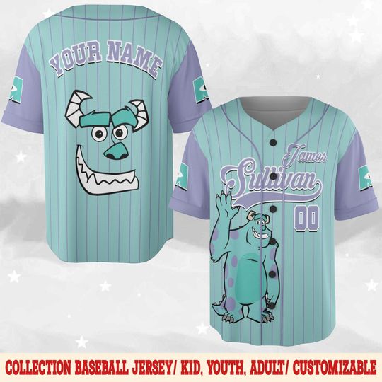 Discover Custom Disney Monster Inc James Sullivan Baseball Jersey, Cartoon Kids Baseball Team Jersey, Birthday Gift for Monster Inc Fans