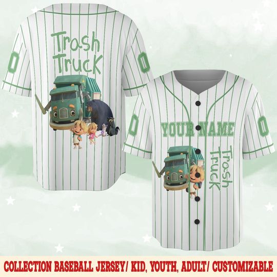Personalized Trash Truck Baseball Jersey, Hank Trash Truck Birthday Boy, Birthday Girl Jersey, Family Birthday Party Matching