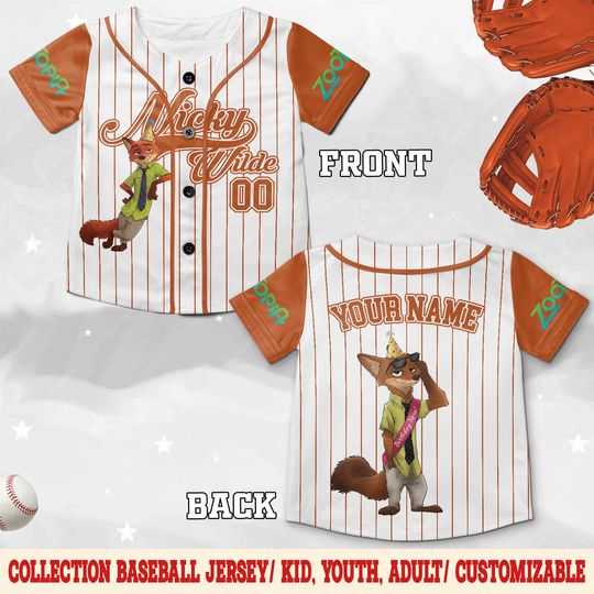 Discover Custom Baseball jersey Zootopia Nick White And Orange Piping, Judy Hopps and Nick Wilde shirt, Zootopia, Disneyland Family Trip C1NV23