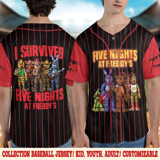 Discover Five Nights at Freddy's Baseball Jersey, FNAF Birthday Shirt, Game Jersey Tee, Spooky Gift for Kids, Custom FNAF Jersey D2OE23