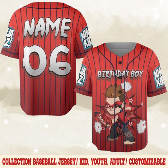 Discover Custom Ashton Ninja Kidz Baseball Jersey, Personalized Ninja Kidz Baseball Jersey, Ninja Kidz Birthday Party Jersey, Birthday Gift NGSF14