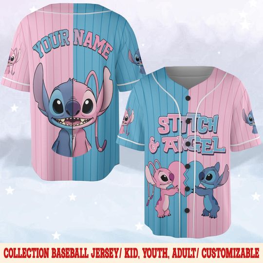Discover Custom Stitch And Angel Couple Matching Baseball Jersey, Baseball Style, Personalized Kid & Adult Gift