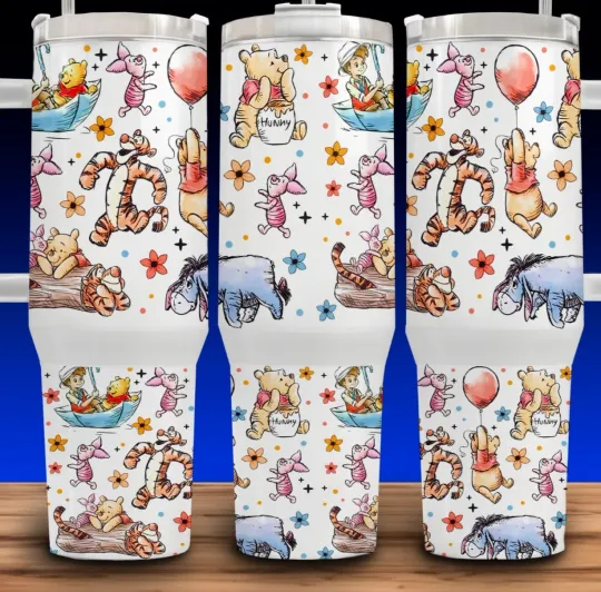 Discover 40oz Winnie the Pooh - Tigger - Eeyore - Piglet Cup Mug Tumbler with Handle