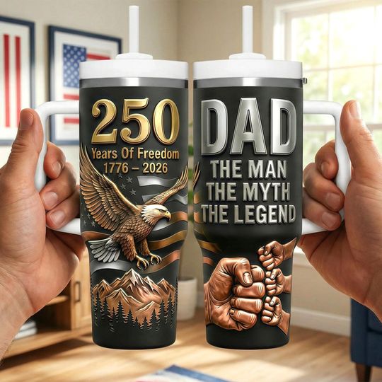 Discover America 250th Anniversary Tumbler for Dad, Father's Day Keepsake, 250 Years Of Freedom 1776-2026, Insulated Cup Gift Idea