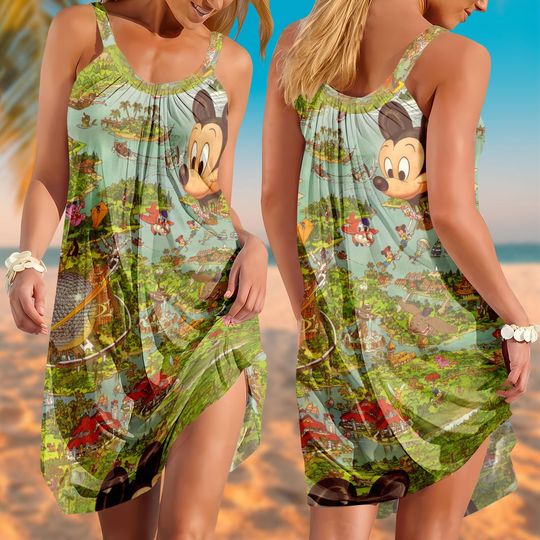 Discover Mickey Mouse Tropical Island Map Sling Summer, Walt Disney World Map Hawaiian Shirt, Disneyworld Trip Beach Aloha Shirt Gift for Women