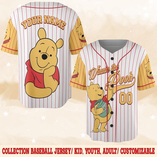 Discover Custom Disney Winnie the Pooh Baseball Jersey, Pooh Bear Birthday Baseball Jersey, Magic Kingdom Family Trip Gift for Sport Fans