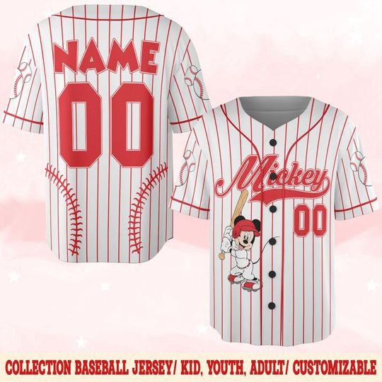 Discover Personalized Disney Mickey Mouse Baseball Jersey, Custom Mickey Baseball Shirt, Mickey Mouse Jersey, Jersey for Kids Youth Adults