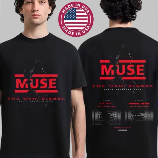 Discover Muse The Wow Signal Tour 2026 T-Shirt North American Tour Dates Two Sided Tee