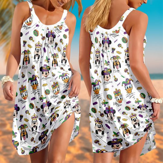 Discover Disney Mickey and Friends Mardi Gras Sling Dress, Disney Mardi Gras Carnival Celebration Dress, Happy Mardi Gras 2026 Women Dress