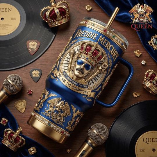 Discover Classic Rock Legend Tumbler with Handle, Freddie Mercury Inspired Mug, Stainless Steel Insulated Travel Cup, Rock Music Fan Drinkware