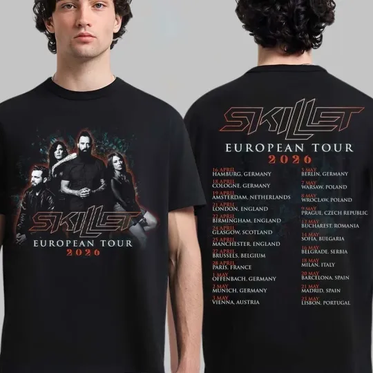 Discover Skillet European Tour 2026 Schedule Dates Two Sided T-Shirt S-3XL