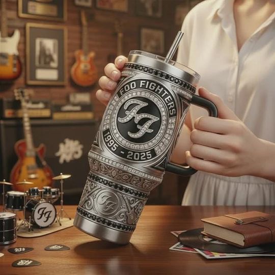 Discover Rock Band Stainless Steel Tumbler with Handle, Guitar Aesthetic Travel Mug, Music Lover 40oz Coffee Cup Gift