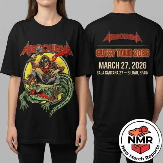 Discover Airbourne Gutsy Tour March 27 2026 Sala Santana 27 Bilbao Spain T-Shirt