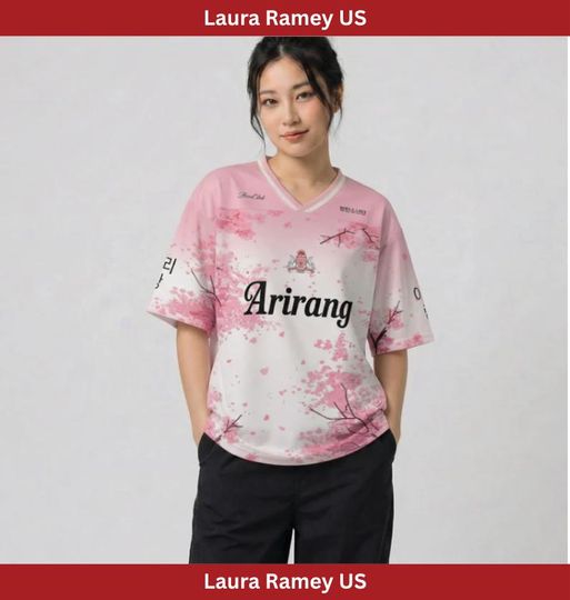 Discover Cherry Blossom Jersey, Arirang Inspired Shirt, Korean Spring Festival Outfit, Pink Floral Jersey, Kpop Style Fan Gift