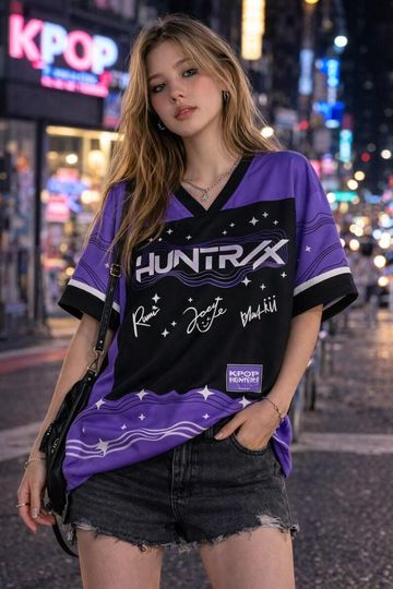 Discover Huntrix Kpop Demon Hunters Mesh Football Jersey, Custom Name Number Sport Jersey, Anime Fan Shirt, Kpop Merch Gift