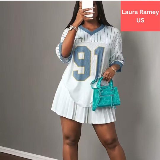 Discover Custom Mix Mesh Football Jersey, Personalized Number Shirt, Light Blue Pinstripe Mesh Jersey, Unisex Streetwear Sport Shirt