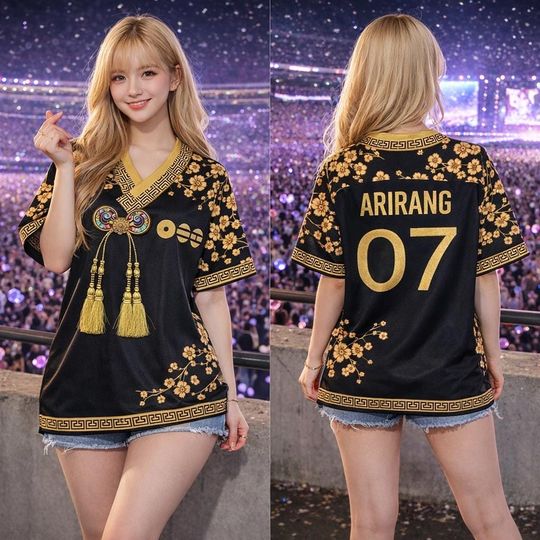 Discover Custom BTS Kpop Music Word Tour Jersey, Personalized World Tour Hanbok Style Mesh Jersey, Kpop Merch for Fan, 2026 Concert Outfit (long ver)