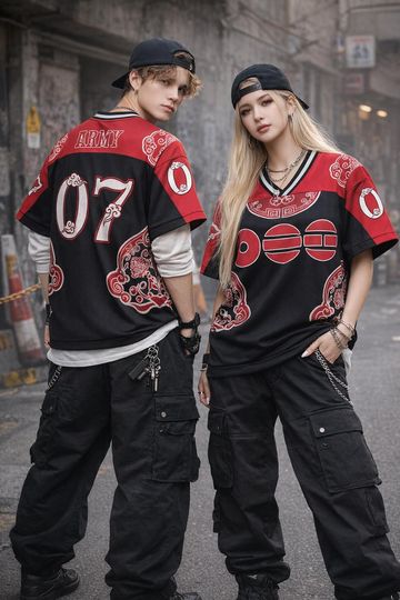 Discover BTS Jersey For ARMY Kpop Fan Gift, Jungkook Jimin V Suga RM Jin J-Hope Custom Name Number Korean Style Streetwear Unisex Football Jersey Tee