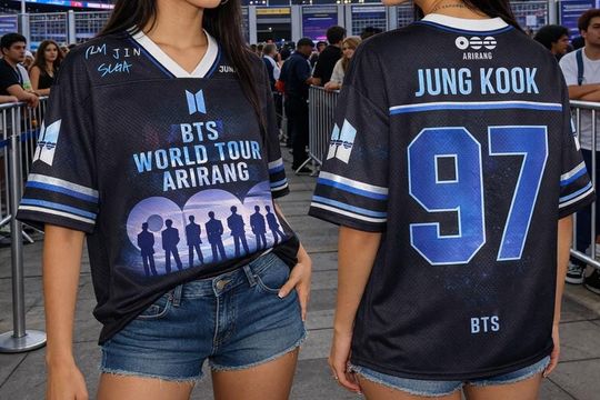 Discover Custom Bangtan World Tour Comeback Football Jersey, Personalized Arirang World Tour Jersey, Kpop Merch Gift for ARMY Outfit For Fan Concert