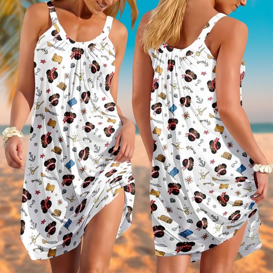 Pirate Mickey Minnie Sling Dress for Women, Disney Cruise Inspired Summer Dress, Sleeveless Beach Vacation Dress, Cute Disney Outfit