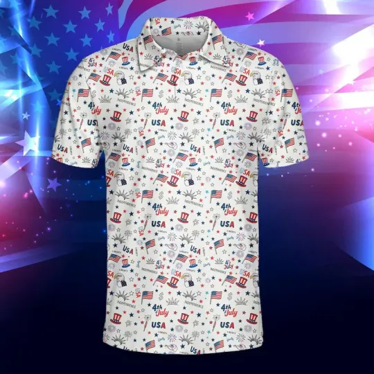 USA Flag Golf Polo Shirt for Men