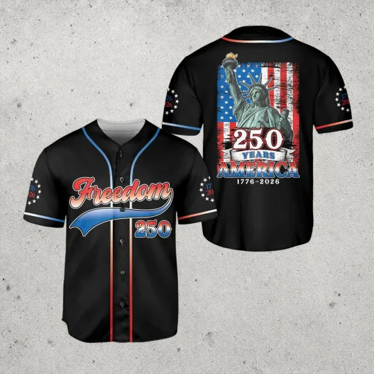 Freedom 250 America Baseball Jersey 1776 2026 American Flag Statue of Liberty