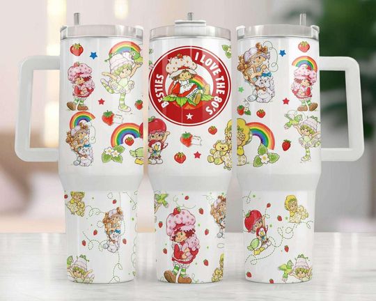 Strawberry Shortcake 40oz Tumbler, 80s Cartoon Cup, Berry Strawberry Girl Travel Mug