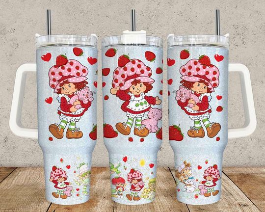 Retro Strawberry Girl 40oz Tumbler, 80s Cartoon Travel Mug, Berry Strawberry Cup