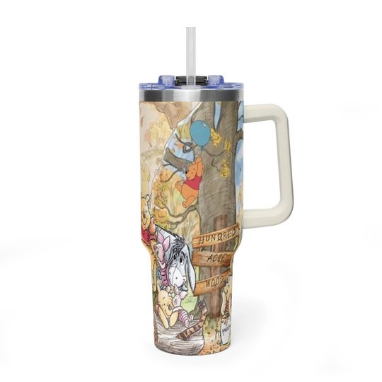 Discover Classic Winnie the Pooh 40oz Tumbler, Vintage Hundred Acre Wood Quencher, Storybook Pooh and Friends, Retro Winnie the Pooh Water Bottle