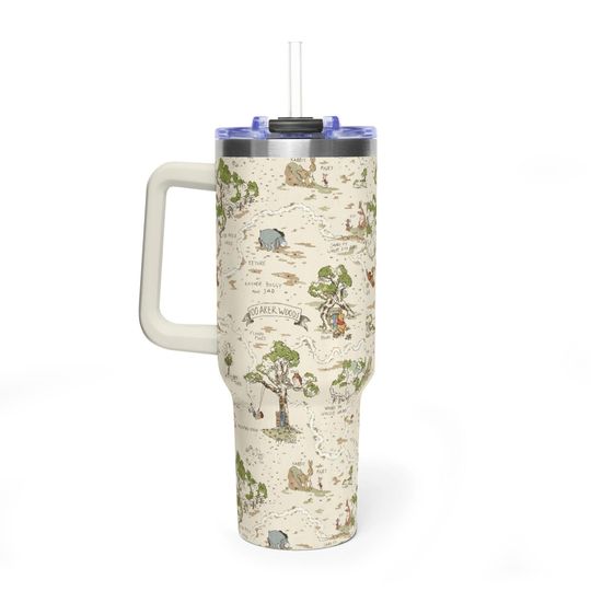 Discover Vintage 100 Aker Woods Map 40oz Tumbler with Handle Winnie the Pooh Insulated Travel Mug Storybook Illustration Gift for Her Teacher Grad