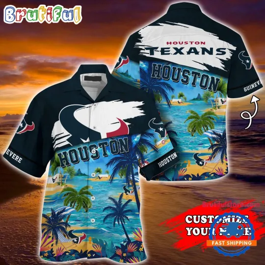 Discover Personalize Houston Texans Palm Tree Hot Summer football Hawaiian Shirt